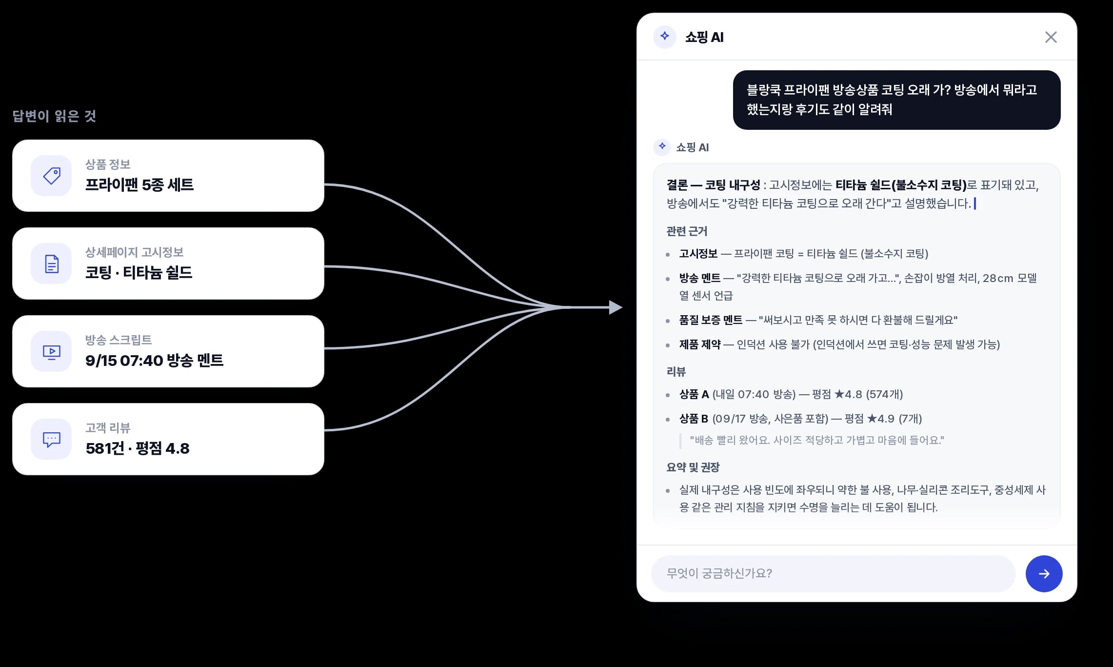 추천 근거가 포함된 답변