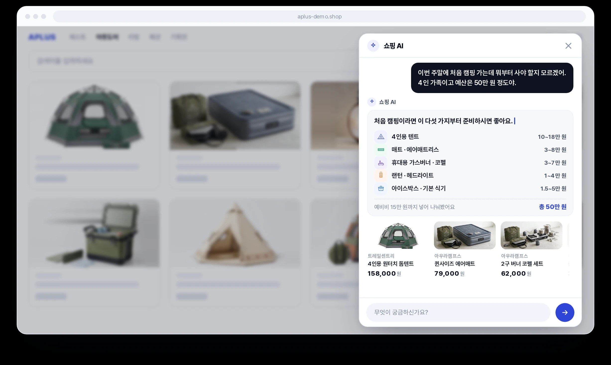AI 쇼핑 에이전트 데모 화면