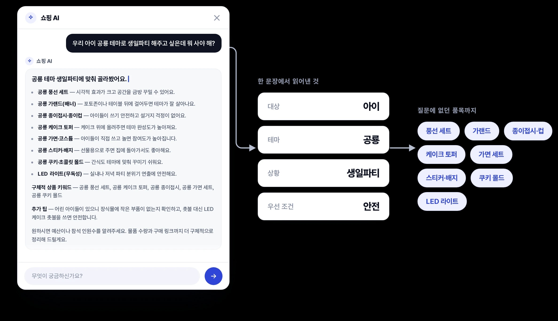 자연어 조건 분석 화면